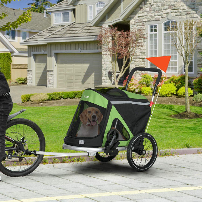 Dog bike cart & buggy, safety leash up to 20 kg, green