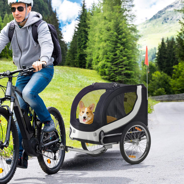 Dog bike trailer, White & Black, 130x73x90 cm