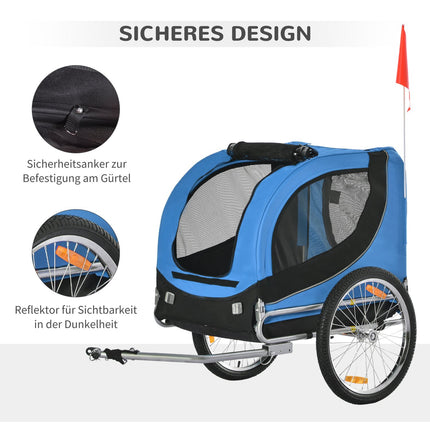 Dog bike trailer, Blue/Black, 130x73x90cm Transporter