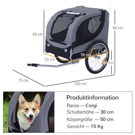 Dog bike trailer, Grey/Black, 130x73x90 cm Transporter