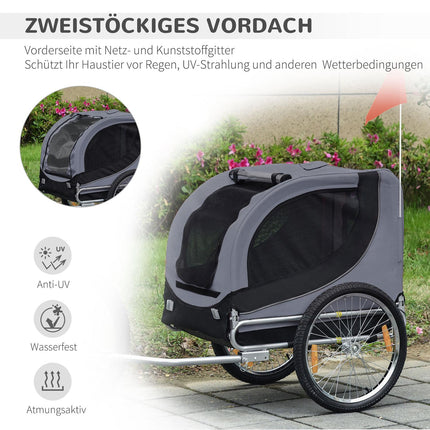 Dog bike trailer, Grey/Black, 130x73x90 cm Transporter