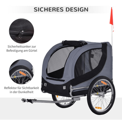 Dog bike trailer, Grey/Black, 130x73x90 cm Transporter