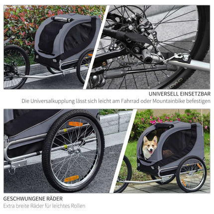 Dog bike trailer, Grey/Black, 130x73x90 cm Transporter