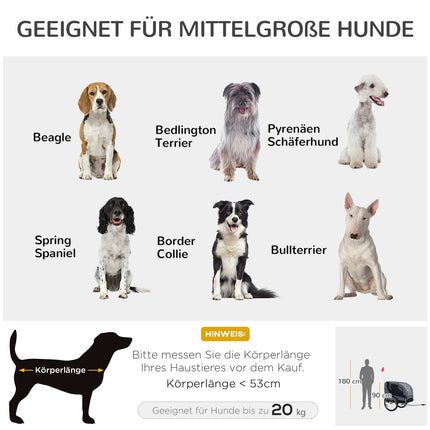 Dog bike trailer, Grey/Black, 130x73x90 cm Transporter