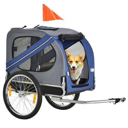 Dog bike stroller, Oxford fabric, blue, rain cover