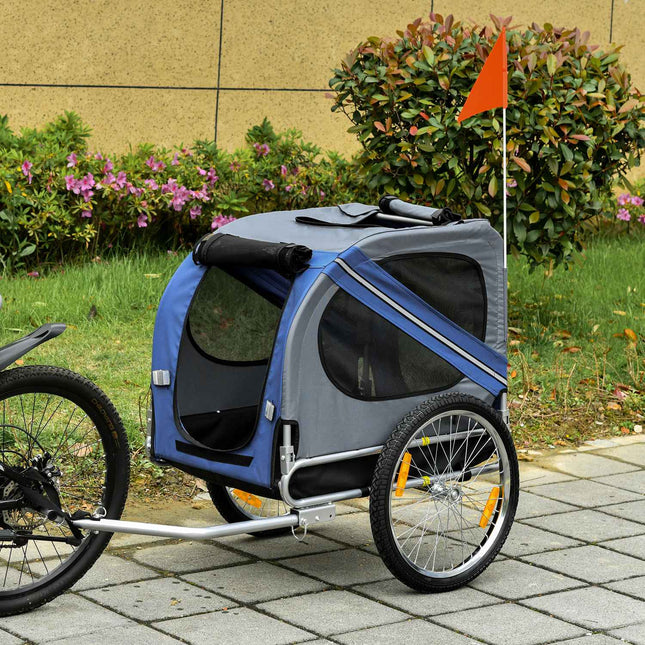 Dog bike stroller, Oxford fabric, blue, rain cover