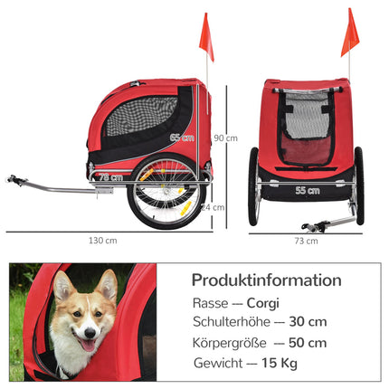 Dog bike trailer - Red/Black, 130 x 73 x 90 cm