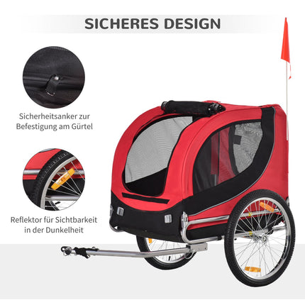 Dog bike trailer - Red/Black, 130 x 73 x 90 cm