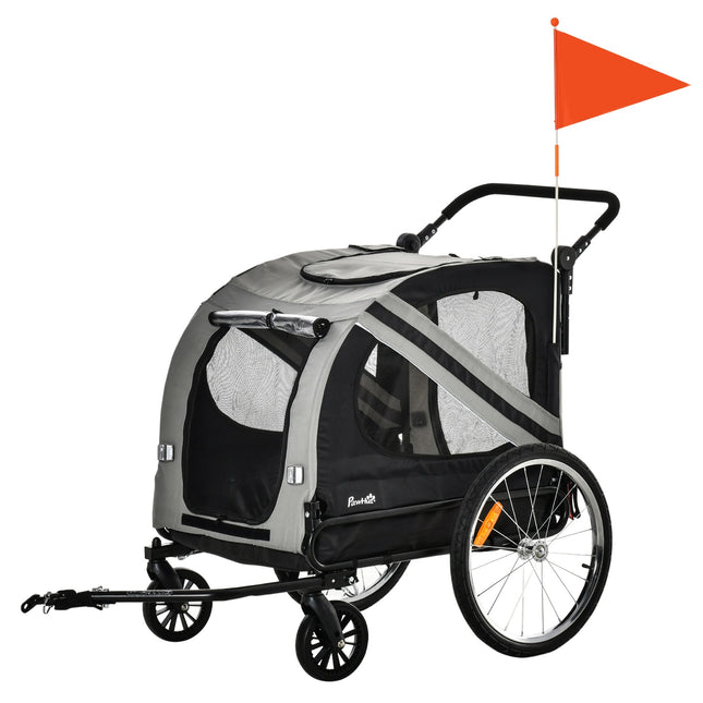 Dog bike trailer & Buggy 2-in-1 with reflectors, grey