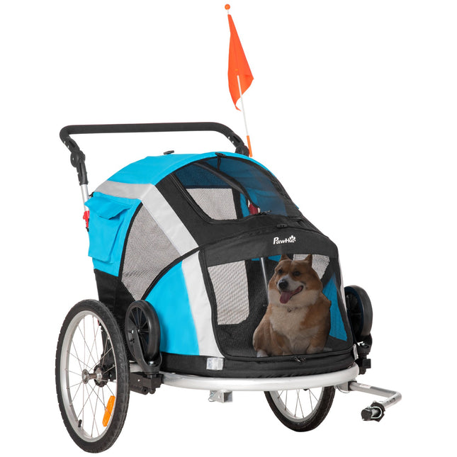 Collapsible 2-in-1 Pet Bike Cart and Transporter, Blue/Silver