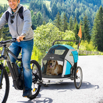 Collapsible 2-in-1 Pet Bike Cart and Transporter, Blue/Silver
