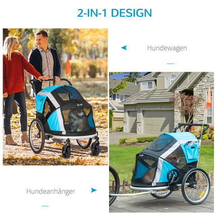 Collapsible 2-in-1 Pet Bike Cart and Transporter, Blue/Silver