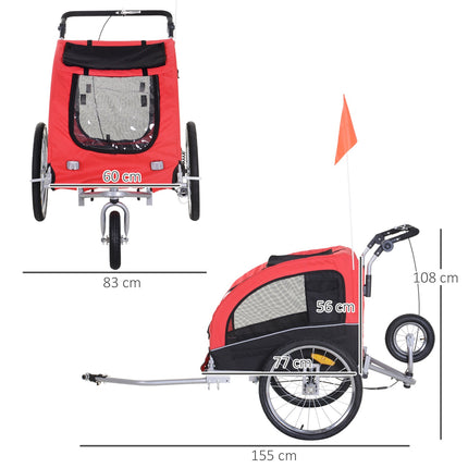 Dog bike trailer - Red & Black, 155 x 83 x 108 cm