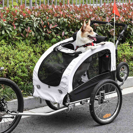 Dog bike trailer - white/black, roomy, 155 x 83 x 108 cm