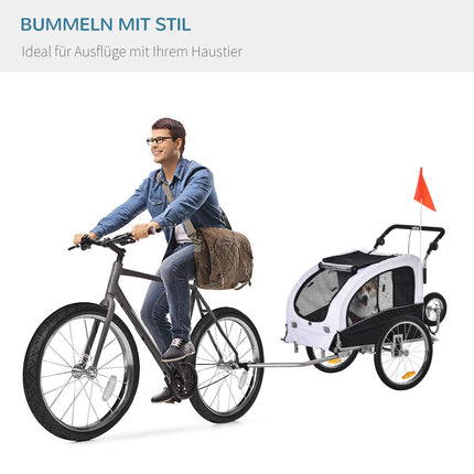 Dog bike trailer - white/black, roomy, 155 x 83 x 108 cm