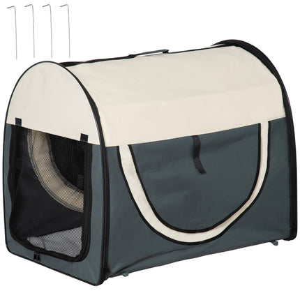 Collapsible dog transport box with cushion, waterproof, grey