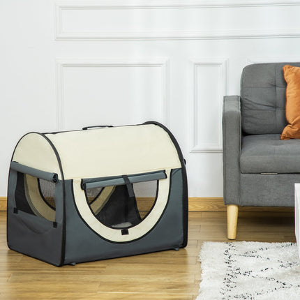 Collapsible dog transport box with cushion, waterproof, grey