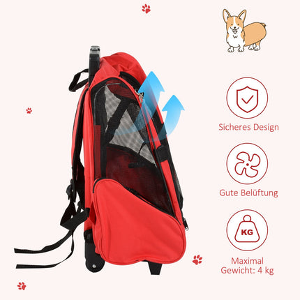 Pet Carrier Trolley Bag, Breathable, Red, 42x25x55 cm