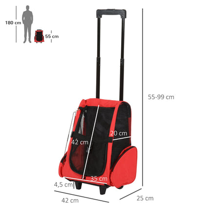 Pet Carrier Trolley Bag, Breathable, Red, 42x25x55 cm