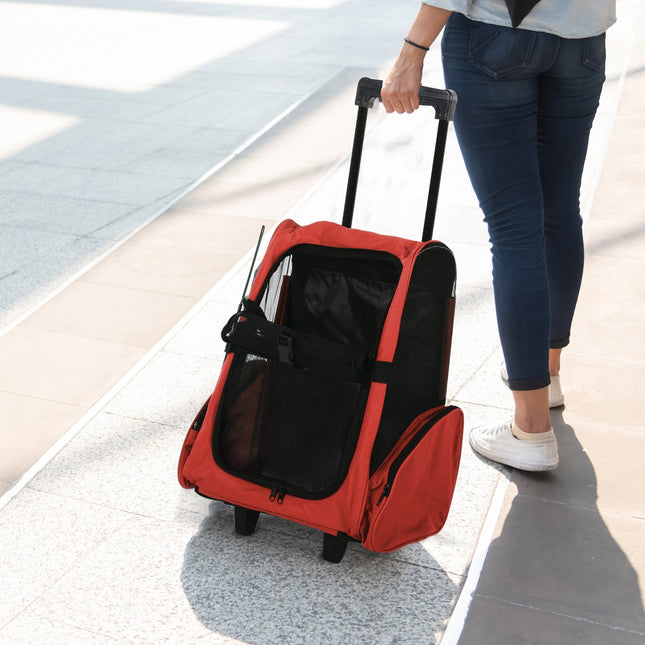 Pet Carrier Trolley Bag, Breathable, Red, 42x25x55 cm