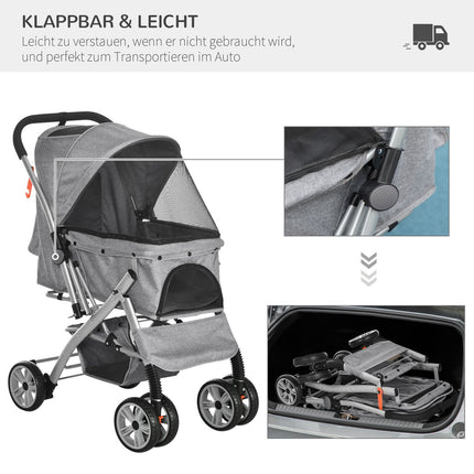Collapsible dog carriage with mesh window and storage basket