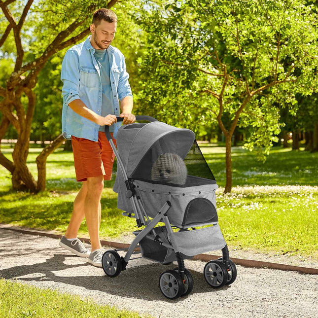 Collapsible dog carriage with mesh window and storage basket