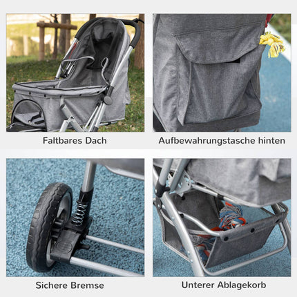 Collapsible dog carriage with mesh window and storage basket