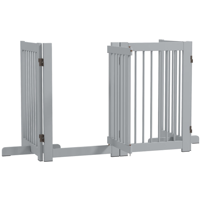 Folding wooden dog gate, Freestanding, Light grey, 204x75 cm