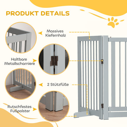 Folding wooden dog gate, Freestanding, Light grey, 204x75 cm