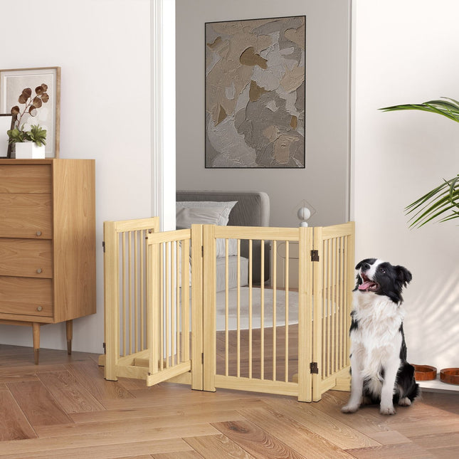 Folding wooden dog gate, 204x75 cm, freestanding safety barrier