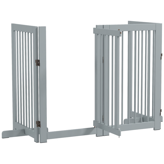 Folding wooden dog gate - 4 panels, 220x91 cm, light grey