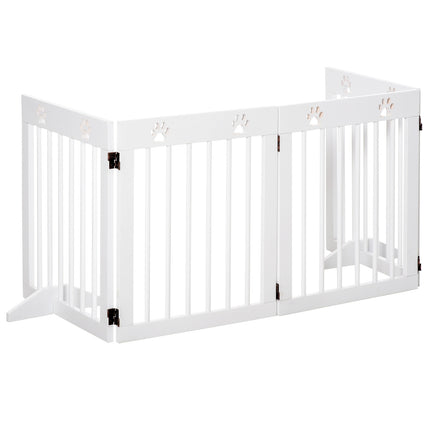 Folding wooden dog gate, 4 parts, 204x61cm, White