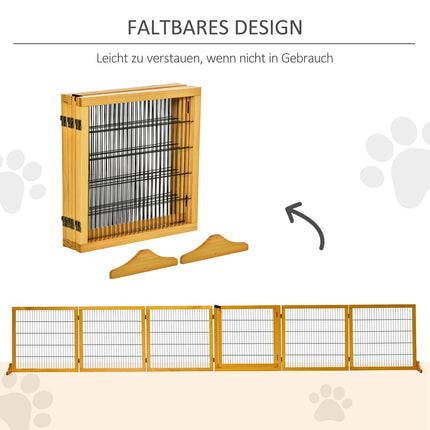 Adjustable Wooden Dog Gate - Collapsible Stair Barrier, 6 Panels