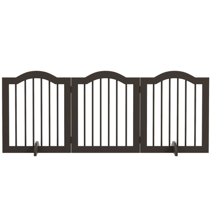 Folding dog gate, coffee brown, 3-panel with feet