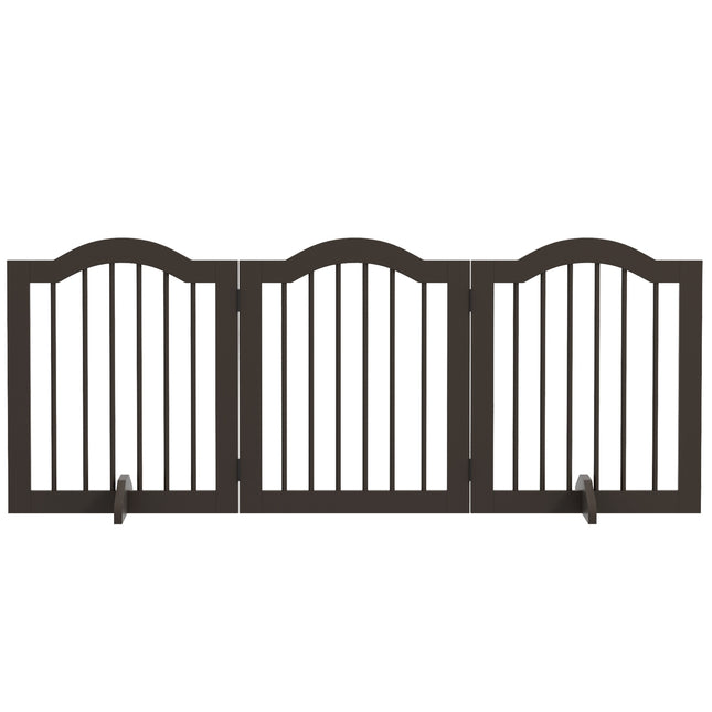 Folding dog gate, coffee brown, 3-panel with feet