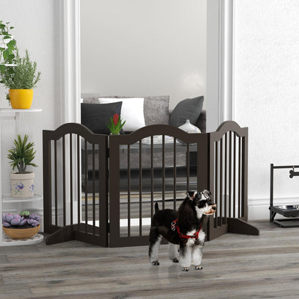 Folding dog gate, coffee brown, 3-panel with feet