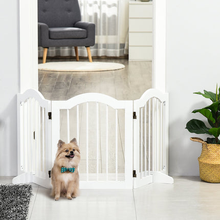 Dog Gate Barrier, Stable 3-Panel MDF, Foldable, White