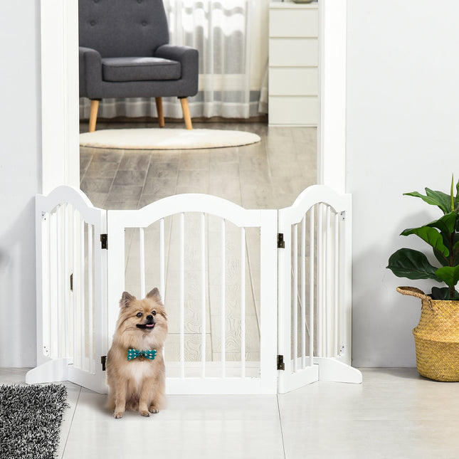 Dog Gate Barrier, Stable 3-Panel MDF, Foldable, White