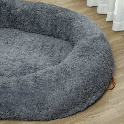 Plush non-slip dog and cat bed with washable cover, dark grey