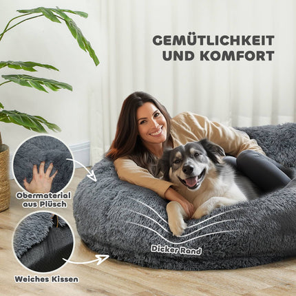Plush non-slip dog and cat bed with washable cover, dark grey