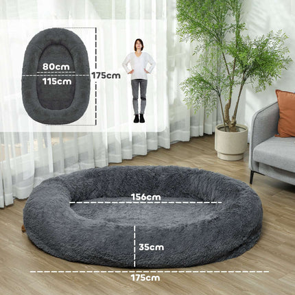 Plush non-slip dog and cat bed with washable cover, dark grey