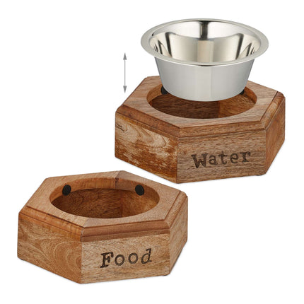 Dog bowl set with wooden holder