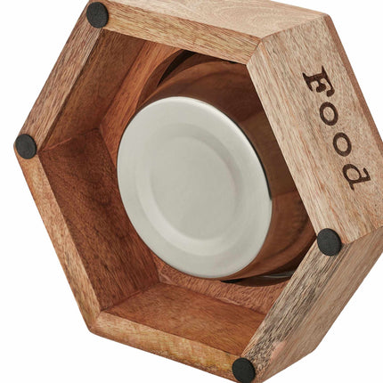Dog bowl set with wooden holder