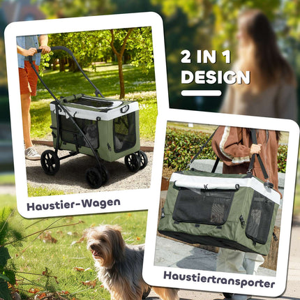 Dog buggy, pet buggy, dog cart, foldable, removable basket, 81 x 58 x 97.5 cm, black + dark green + white