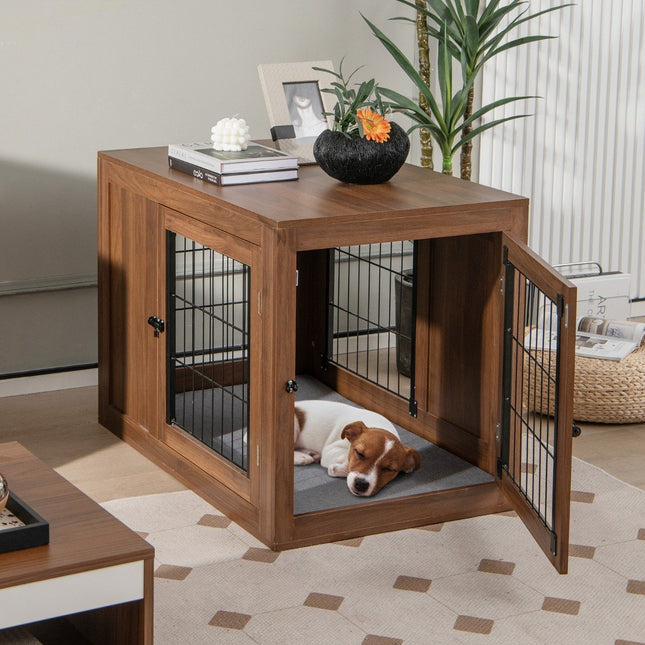 Hondenkooi dierenkooi combinatie van hondenhok & bijzettafel met kussen 92 x 59 x 66,5 cm