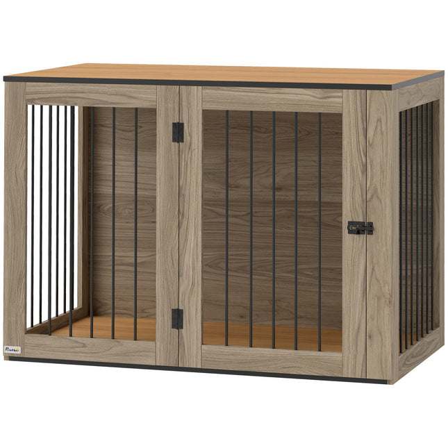 Large side table for dog cage, steel & wood, 106 x 60 x 76 cm