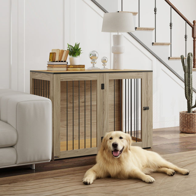 Large side table for dog cage, steel & wood, 106 x 60 x 76 cm