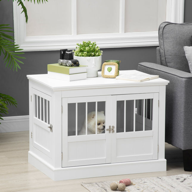 Dog cage, furniture with 3 doors, dog house, dog box for home, 78 x 53 x 59.3 cm, white
