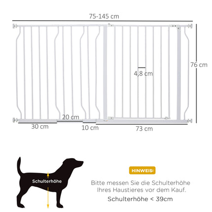 Adjustable dog gate, drill-free installation, two-way opening, 75-145 cm