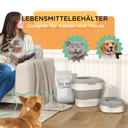 Dog food container, 25L, foldable with wheels and lid